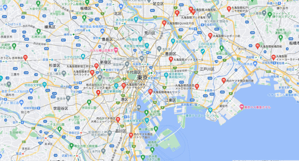 東京を中心にトリドールの店舗検索をした結果