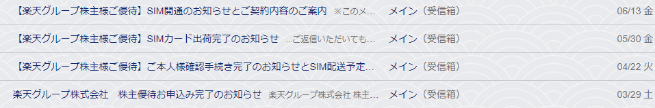楽天グループの株主優待開通までのやり取りメール