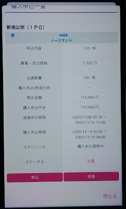 大和コネクト証券よりノースサンドIPO当選いただきました
