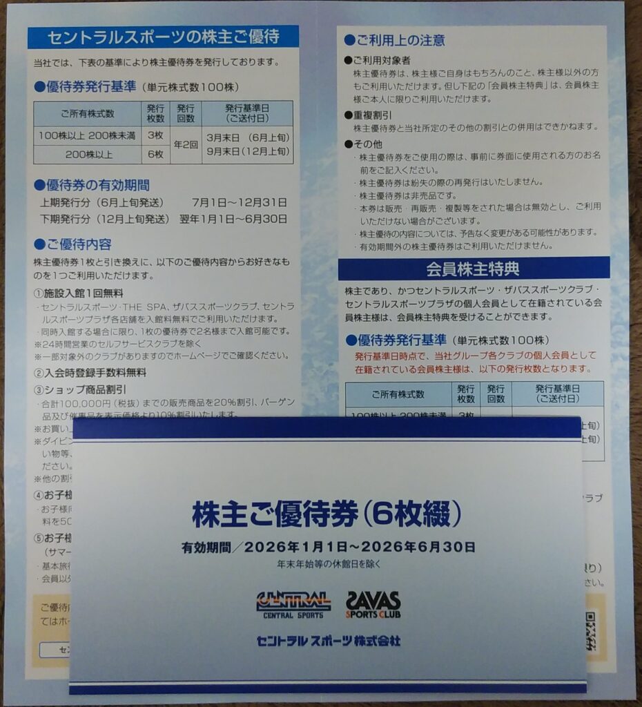 セントラルスポーツの株主優待